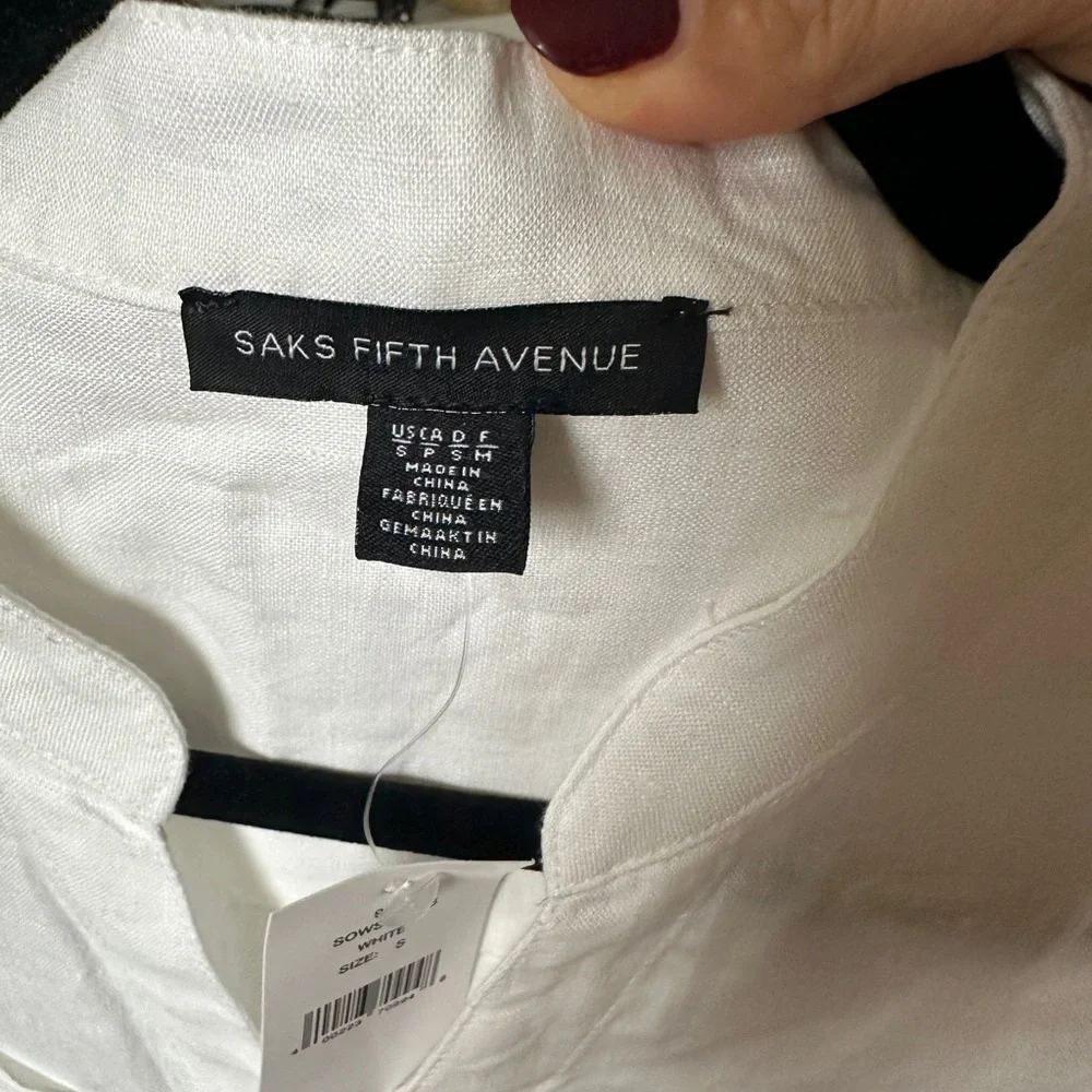 Saks Fifth Avenue linen White Button-Down Shirt Dress - Picture 6 of 8